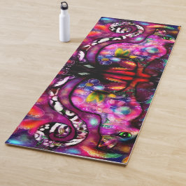 Whimsisisches Abstrakt Kitty Cat Floral Rot Rosa Yogamatte