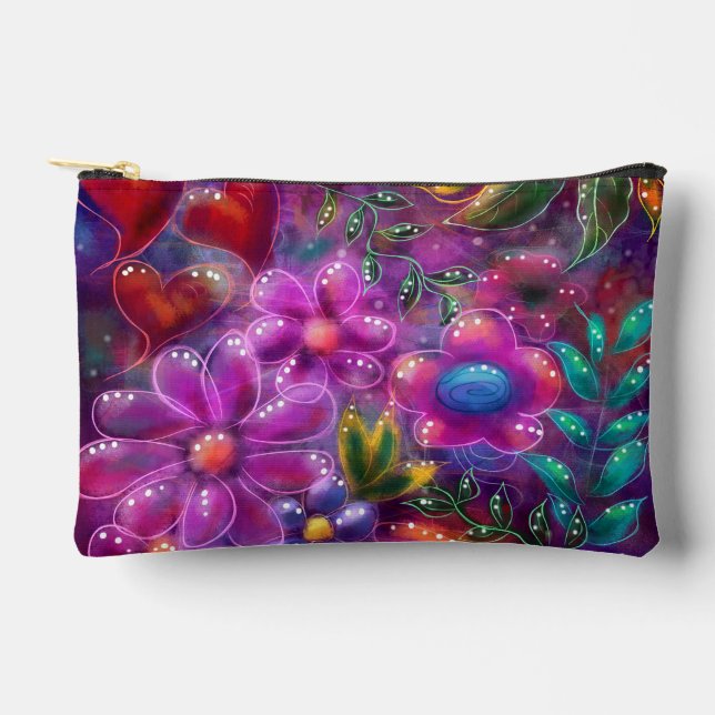 Whimsisisches Abstraktes Rosa Rosa Lila Aquamarin Zubehörtasche (Vorderseite)