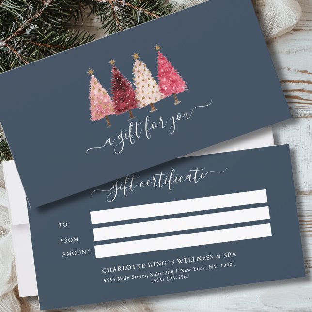 Whimsisisches Geschenkzertifikat Rosa Navy Blue (Custom Whimsical Red Pink Navy Blue Business Salon Gift Certificate)