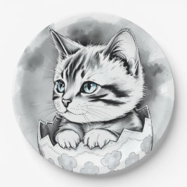 whimsisisches Osterkätzchen in floraler Eggshell Pappteller