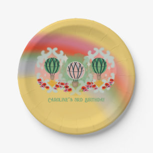 Whimsisisches Regenbogen Heißluftballon Geburtstag Pappteller