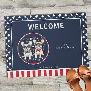 Whimsisse French Bulldog Patriotic Red White Blue Fußmatte