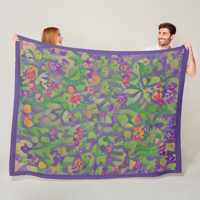 Whimsistisch Impressionist Lila Irises Boho Floral Fleecedecke (Beispiel)