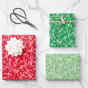 Whimsistisch Niedlich Red Green Bows Muster Xmas G Geschenkpapier Set