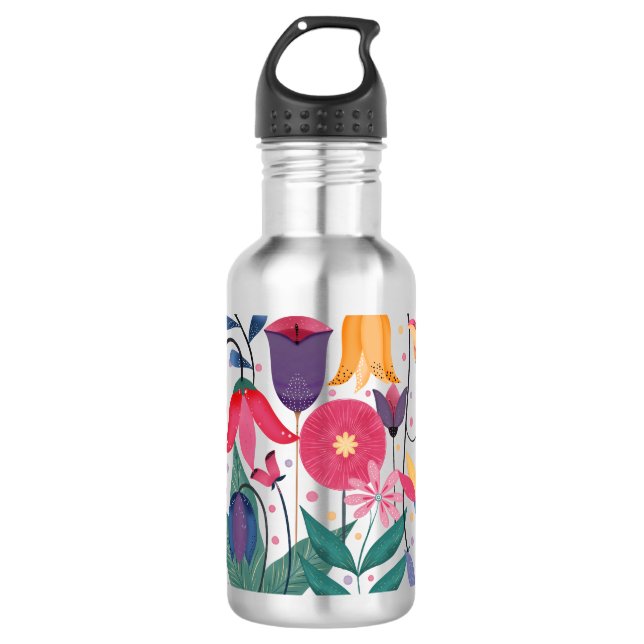 Whimsistische Blume Edelstahlflasche (Vorderseite)