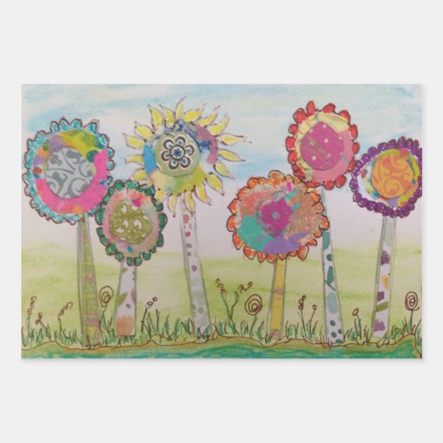 Whimsistische Blume Geschenkpapier Set (Vorderseite)