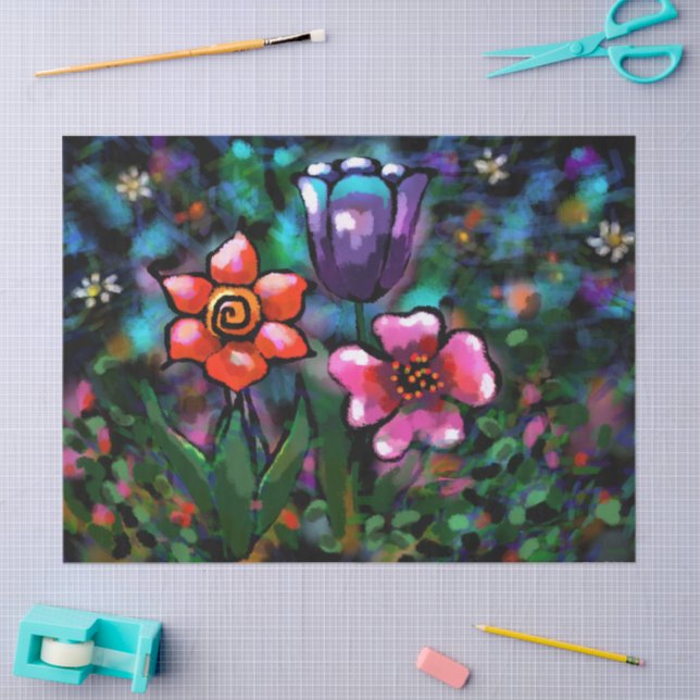 Whimsistische Blume Lila Blue Pink Decoupage Seidenpapier (Basteln)