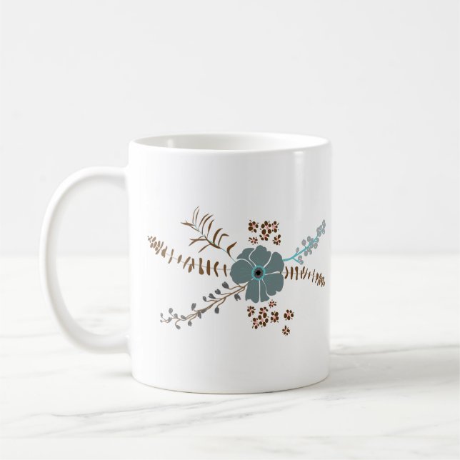 Whimsistische Blume Mix Aquamarin rosa Grau blühen Kaffeetasse (Links)