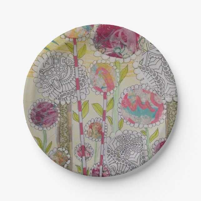 Whimsistische Blume Pappteller (Vorderseite)