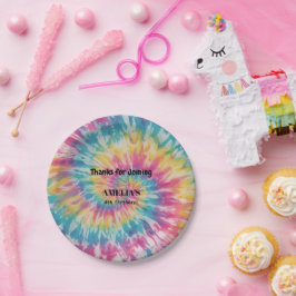 Whimsistische Gefärbte Krawatte Wasserfarbe Regenb Pappteller