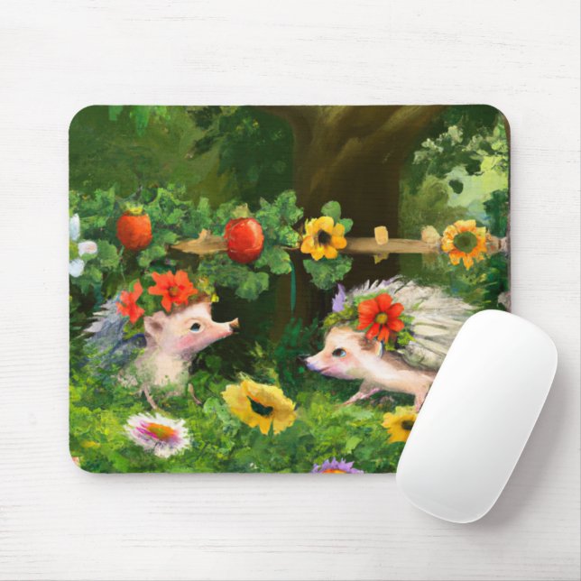 Whimsistische Igel in einem englischen Garten Mousepad (Mit Mouse)