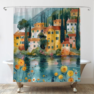 Whimsistische Italienische Seeblick Duschvorhang