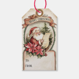 Whimsistische Poinsettia Santa bis Weihnachten Geschenkanhänger