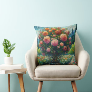 Whimsistische Rose Topiary Impressionistisches Gem Kissen