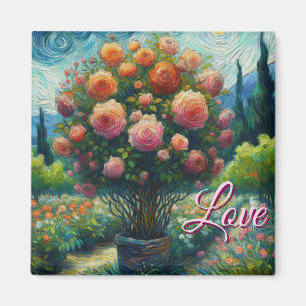 Whimsistische Rose Topiary Impressionistisches Gem Magnet