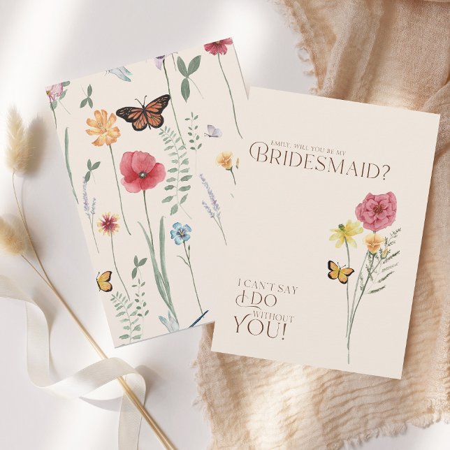 Whimsistische Wildblume Butterfly Bridesmaid Vorsc Einladung (Simple Colorful Wildflower Floral Wedding Be My Bridesmaid Proposal Card)