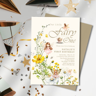 Whimsistische Wildblume Magische Fairy Erster Gebu Einladung
