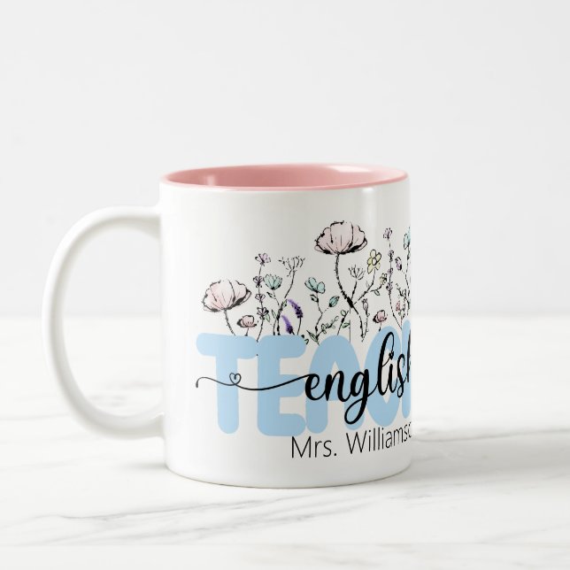 Whimsistische Wildblume Personalisiert Englisch Le Zweifarbige Tasse (Links)