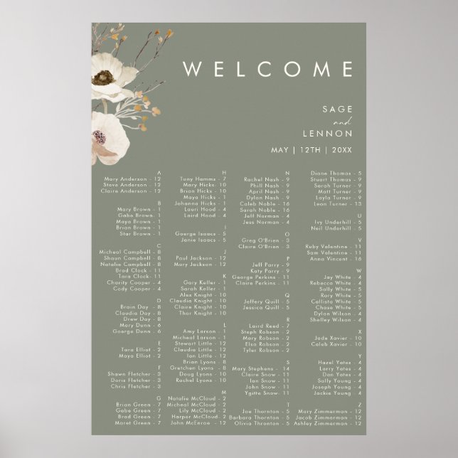 Whimsistische Wildblume | Platz Alphabetische Sitz Poster (Vorne)