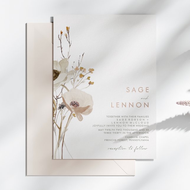 Whimsistische Wildblume | Rose Gold Folieneinladung (Von Creator hochgeladen)