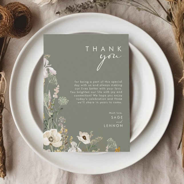 Whimsistische Wildblume | Sage Green Danke Card Postkarte (Von Creator hochgeladen)