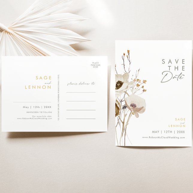 Whimsistische Wildblume Save the Date Postkarte (Von Creator hochgeladen)