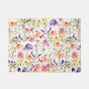 Whimsistische Wildblumen Wasserfarbe Fußmatte