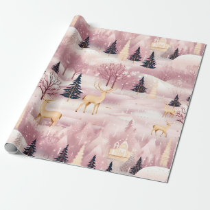 Whimsistische Winterlandschaft in Rosa (1) Geschenkpapier