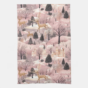 Whimsistische Winterlandschaft in Rosa (4) Geschirrtuch