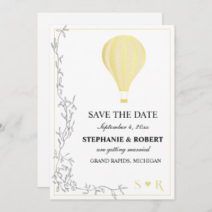Whimsitic Rustic Golden Hot Air Ballon Save The Date
