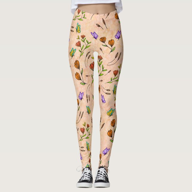Whimsy Bloom Floral Butterfly Pattern Leggings (Vorderseite)