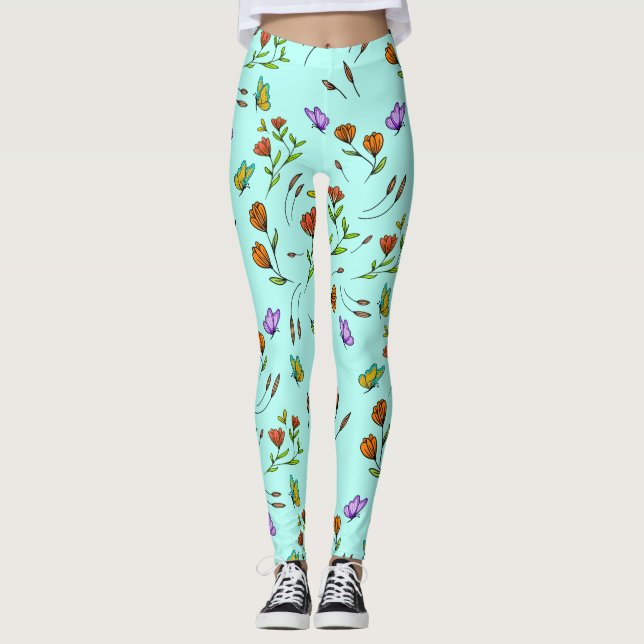Whimsy Bloom Floral Butterfly Pattern Leggings (Vorderseite)