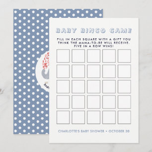 Whimsy Blue Elephant   Baby Shooter Bingo Game Einladung
