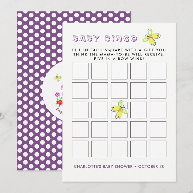 Whimsy Bunny Rabbit Baby Dusche Bingo Spiel Einladung (Vorne/Hinten)