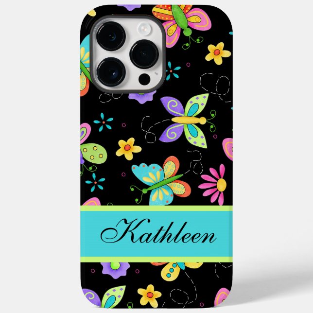 Whimsy Butterfets Black Name Personalisiert Case-Mate iPhone Hülle (Rückseite)