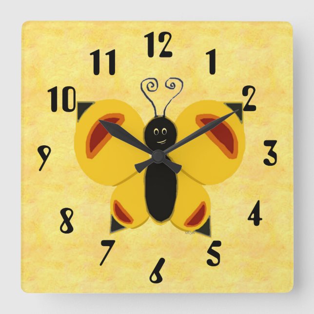 Whimsy Butterfly Quadratische Wanduhr (Vorderseite)