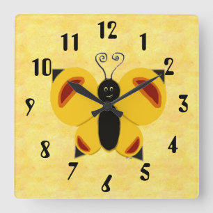Whimsy Butterfly Quadratische Wanduhr