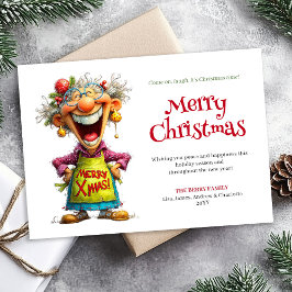 Whimsy Cartoon Woman Merry Christmas Greeting Feiertagskarte