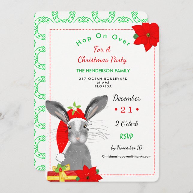 Whimsy Christmas Bunny Rabbit Einladung (Vorne/Hinten)