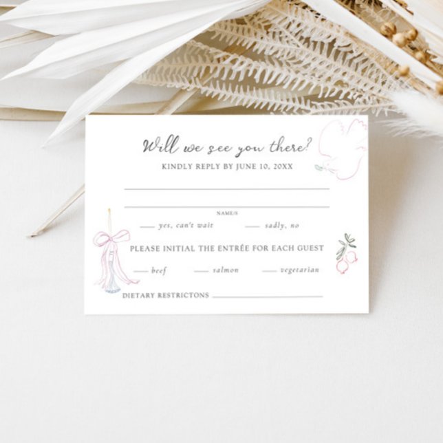 Whimsy Colorful Illustrated Wedding RSVP Karte (Von Creator hochgeladen)