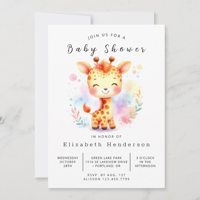 Whimsy Custom Giraffe Baby Dusche Einladung (Vorderseite)