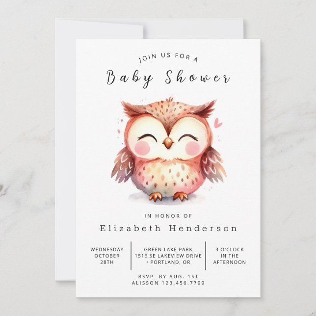 Whimsy Custom Owl Baby Dusche Einladung (Vorderseite)