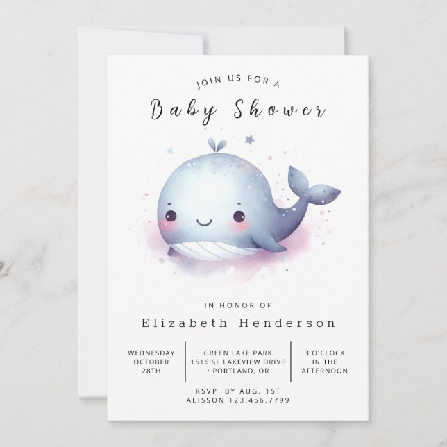 Whimsy Custom Whale Baby Dusche Einladung (Vorderseite)