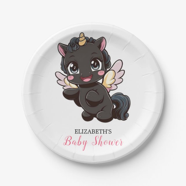 Whimsy Cute Unicorn Babydusche Pappteller (Vorderseite)