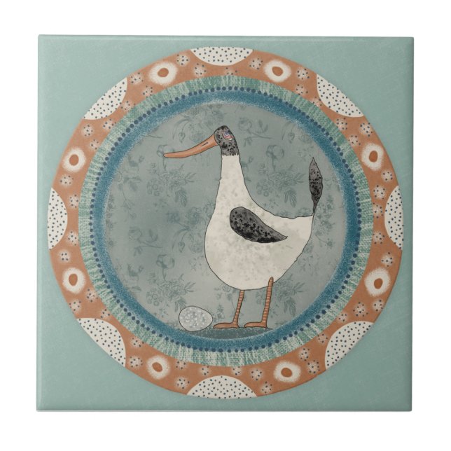 Whimsy Duck Mint Blue Terracotta Teal Aqua Fliese (Vorderseite)