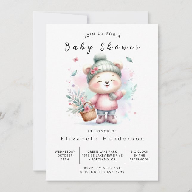Whimsy Editable Bear Baby Dusche Einladung (Vorderseite)