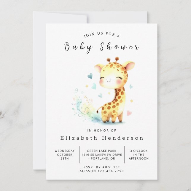 Whimsy Editable Giraffe Babydusche Einladung (Vorderseite)