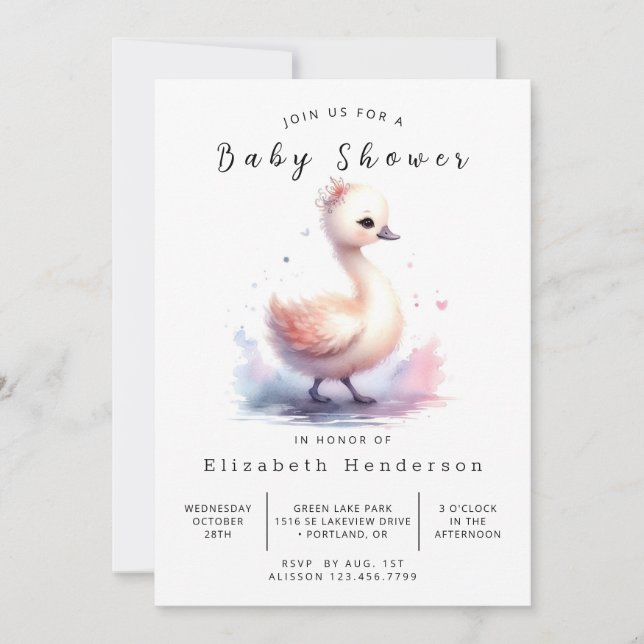 Whimsy Editable Swan Baby Dusche Einladung (Vorderseite)