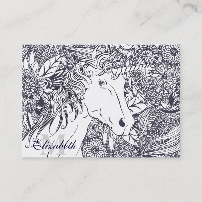 Whimsy Einhorn und Blumenmandala Design Visitenkarte (Vorderseite)