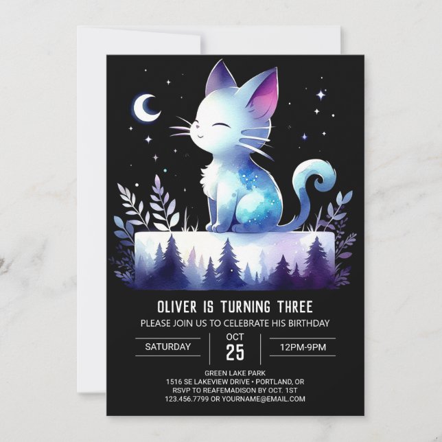 Whimsy Enchanted Cat Birthday Einladung (Vorderseite)